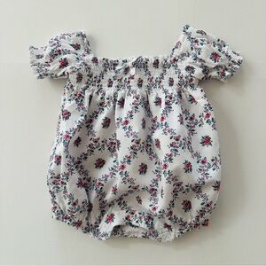 Janie and Jack 0-3 Months Baby Girl White Smocked Floral Bubble Romper Summer